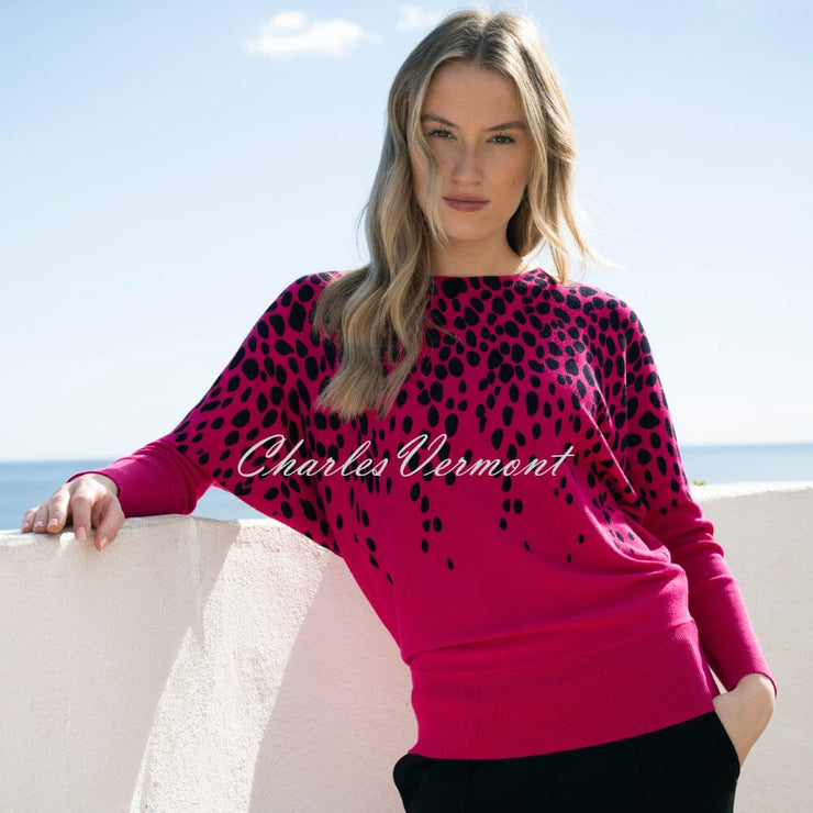 Marble Abstract Print Sweater - Style 8022-126 (Fuchsia / Black)