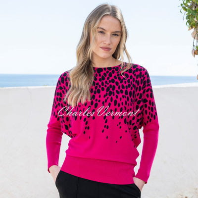 Marble Abstract Print Sweater - Style 8022-126 (Fuchsia / Black)