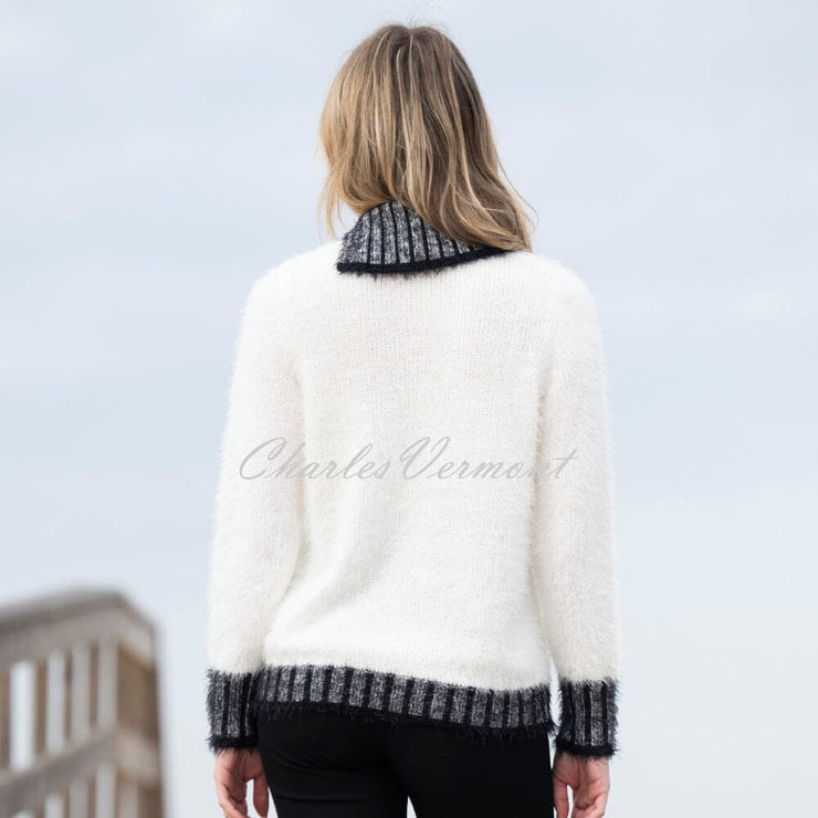Marble Split Neck Sweater - Style 8026-104 (Ivory / Black)
