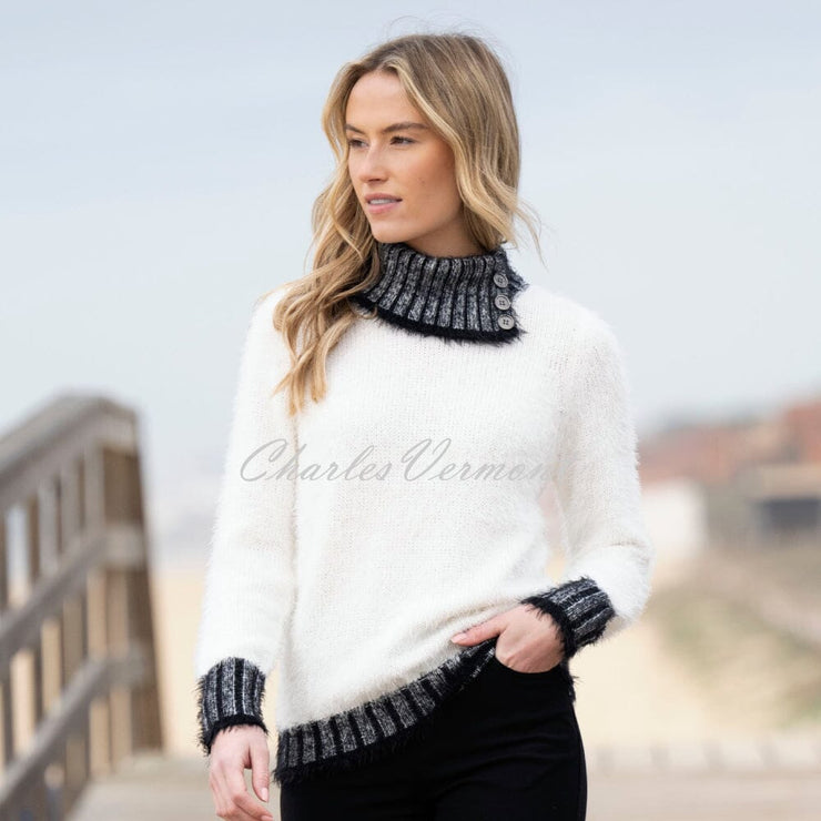 Marble Split Neck Sweater - Style 8026-104 (Ivory / Black)