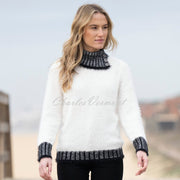 Marble Split Neck Sweater - Style 8026-104 (Ivory / Black)