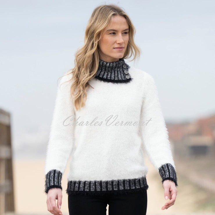 Marble Split Neck Sweater - Style 8026-104 (Ivory / Black)