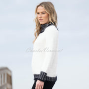 Marble Split Neck Sweater - Style 8026-104 (Ivory / Black)