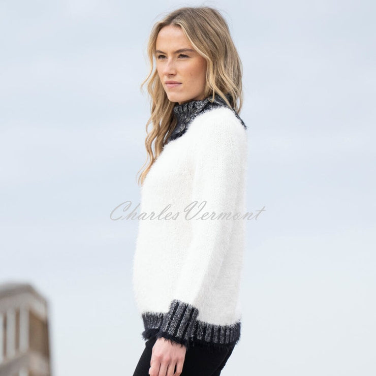 Marble Split Neck Sweater - Style 8026-104 (Ivory / Black)