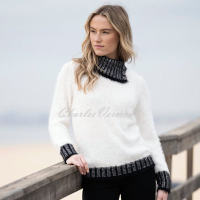 Marble Split Neck Sweater - Style 8026-104 (Ivory / Black)