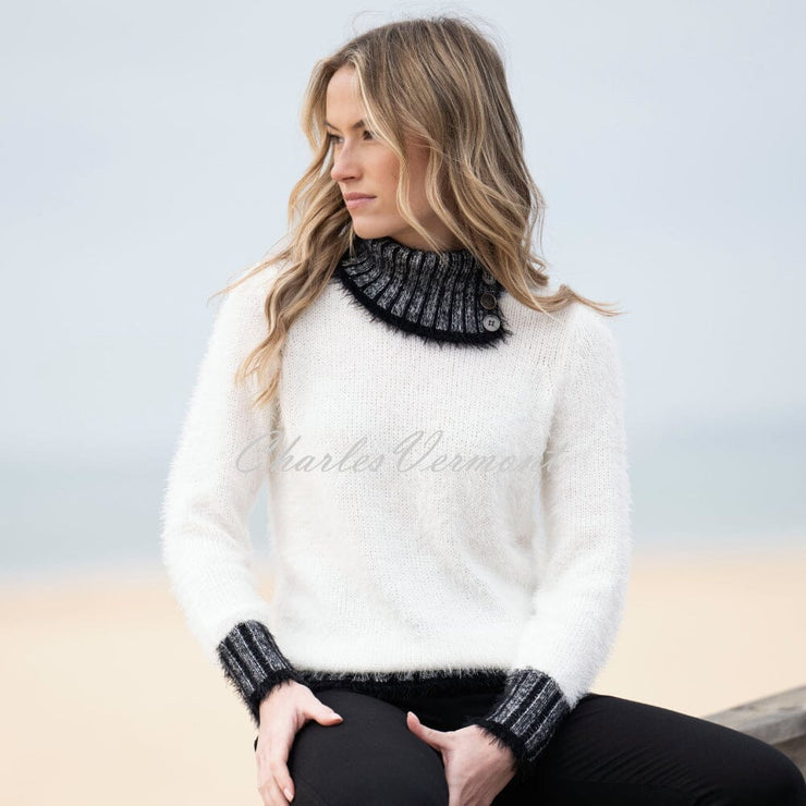 Marble Split Neck Sweater - Style 8026-104 (Ivory / Black)