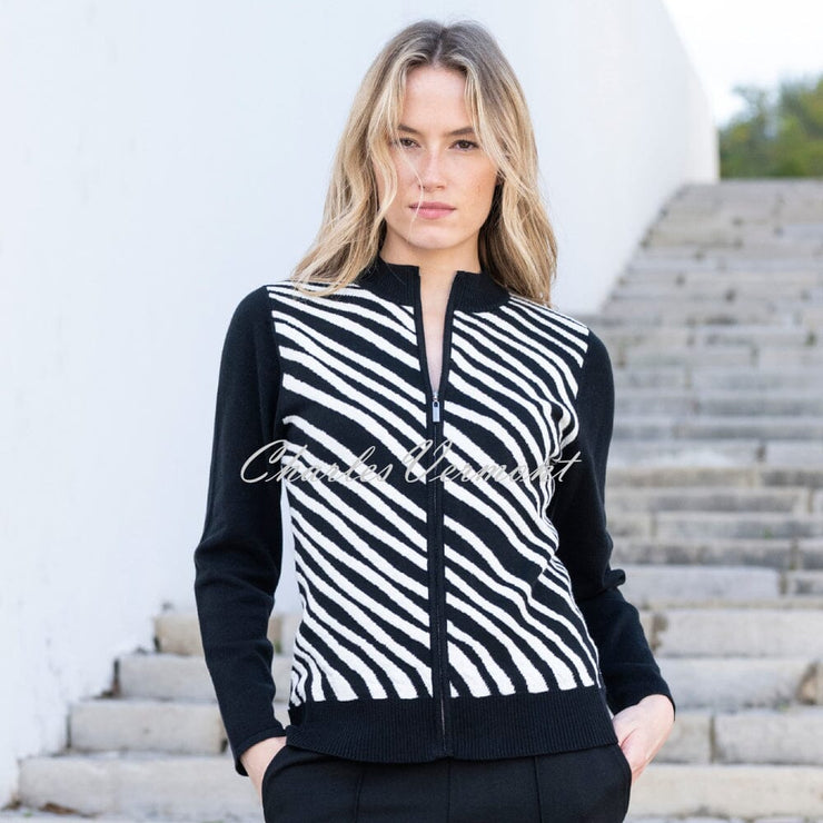 Marble Zip Cardigan Jacket - Style 8034-101 (Black / White)