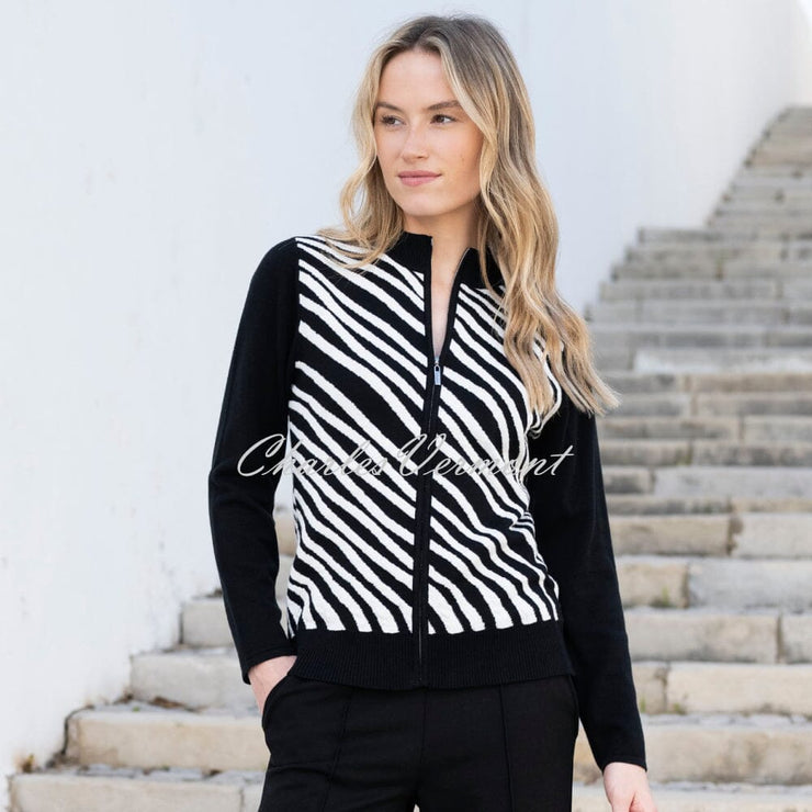 Marble Zip Cardigan Jacket - Style 8034-101 (Black / White)
