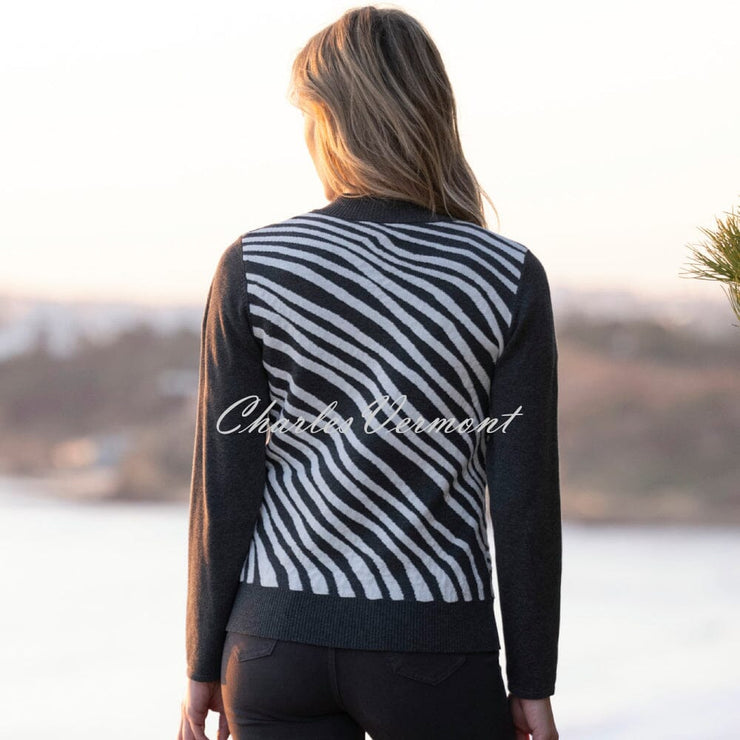 Marble Zip Cardigan Jacket - Style 8034-105 (Charcoal / White)