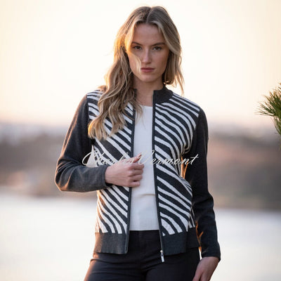 Marble Zip Cardigan Jacket - Style 8034-105 (Charcoal / White)