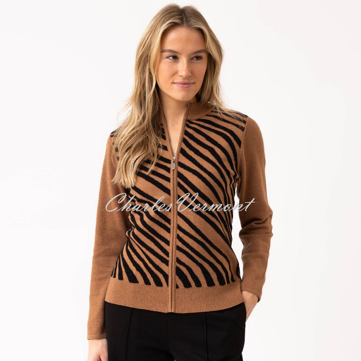 Marble Zip Cardigan Jacket - Style 8034-208 (Tobacco / Black)