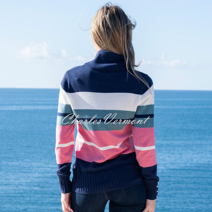 Marble Striped Cowl Neck Sweater - Style 8051-230 (Rose / Multi)