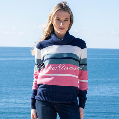 Marble Striped Cowl Neck Sweater - Style 8051-230 (Rose / Multi)