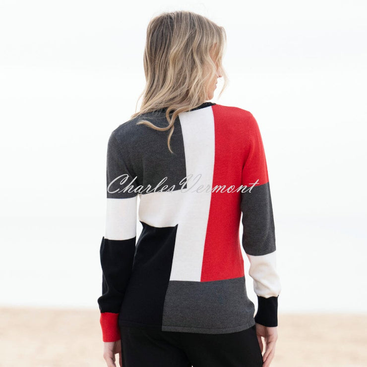 Marble Colour Block Sweater - Style 8055-109 (Red / Multi)