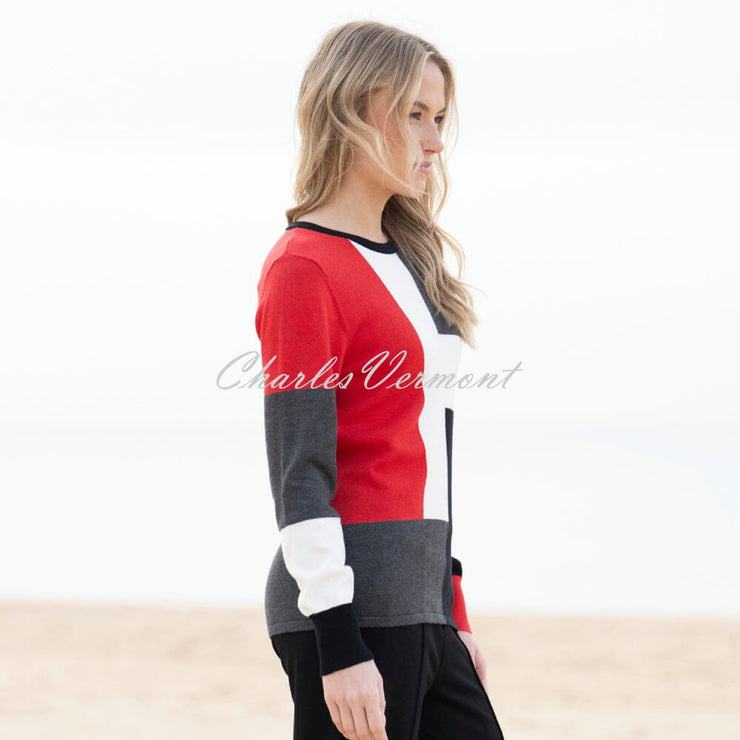 Marble Colour Block Sweater - Style 8055-109 (Red / Multi)