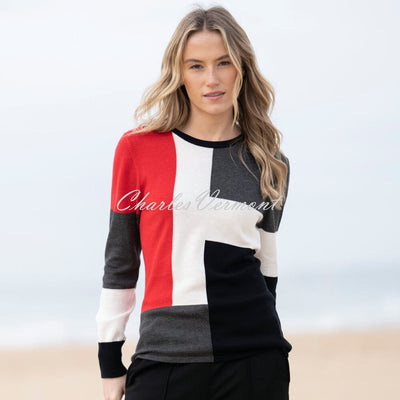 Marble Colour Block Sweater - Style 8055-109 (Red / Multi)