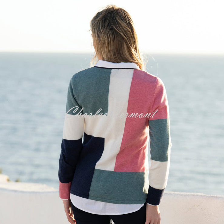 Marble Colour Block Sweater - Style 8055-230 (Rose / Multi)