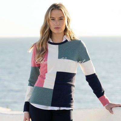 Marble Colour Block Sweater - Style 8055-230 (Rose / Multi)