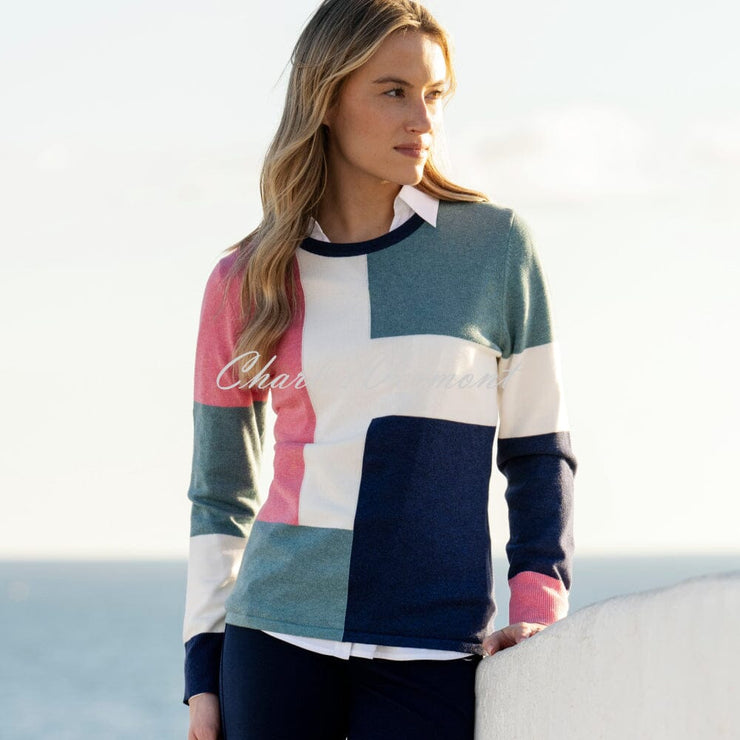 Marble Colour Block Sweater - Style 8055-230 (Rose / Multi)