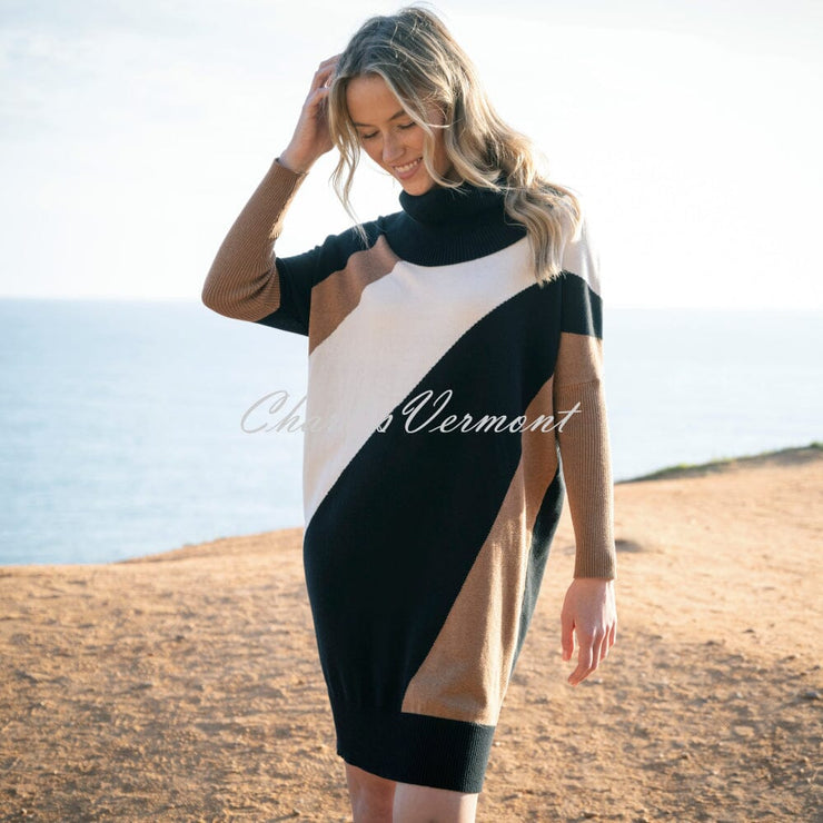 Marble Cowl Neck Dress - Style 8056-208 (Tobacco / Multi)
