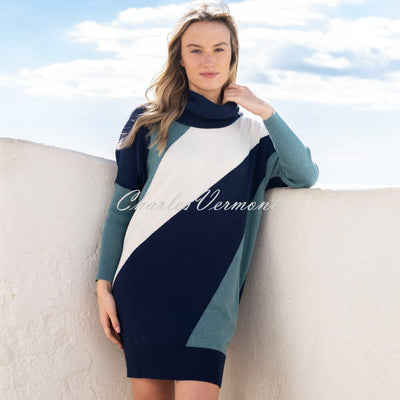 Marble Cowl Neck Dress - Style 8056-223 (Seafoam / Multi)