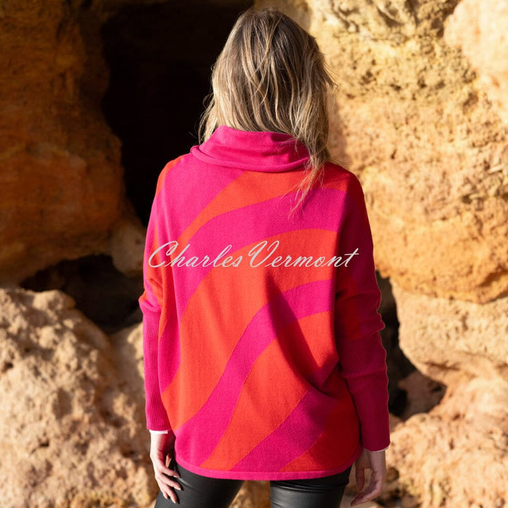 Marble Contrasting Wave Pattern Sweater - Style 8068-126 (Fuchsia / Red)