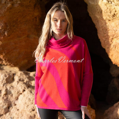 Marble Contrasting Wave Pattern Sweater - Style 8068-126 (Fuchsia / Red)