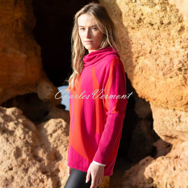 Marble Contrasting Wave Pattern Sweater - Style 8068-126 (Fuchsia / Red)