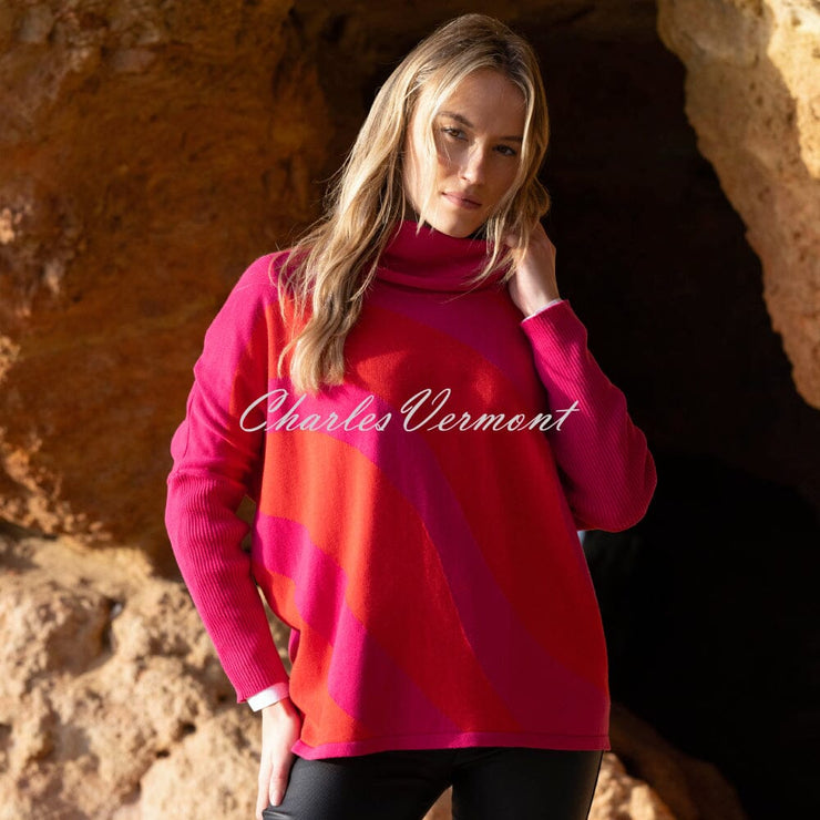 Marble Contrasting Wave Pattern Sweater - Style 8068-126 (Fuchsia / Red)