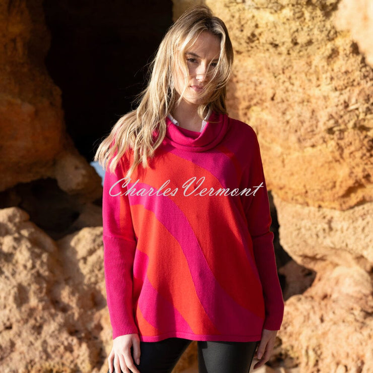 Marble Contrasting Wave Pattern Sweater - Style 8068-126 (Fuchsia / Red)