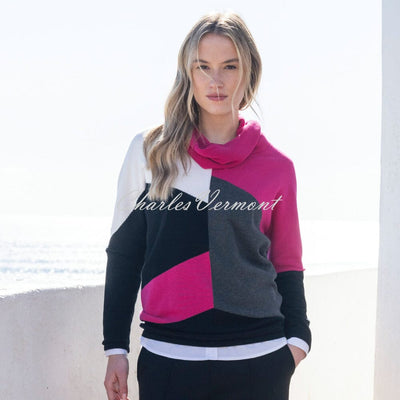 Marble Cowl Neck Sweater - Style 8071-126 (Fuchsia / Multi)
