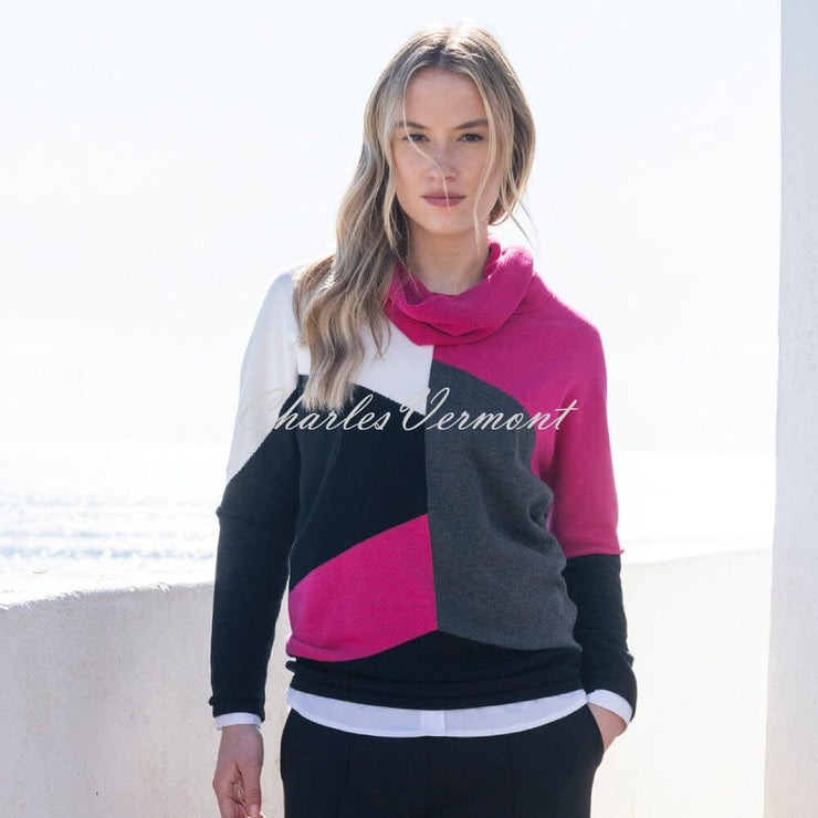 Marble Cowl Neck Sweater - Style 8071-126 (Fuchsia / Multi)