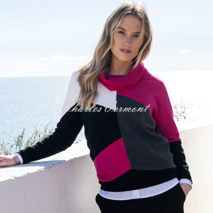 Marble Cowl Neck Sweater - Style 8071-126 (Fuchsia / Multi)
