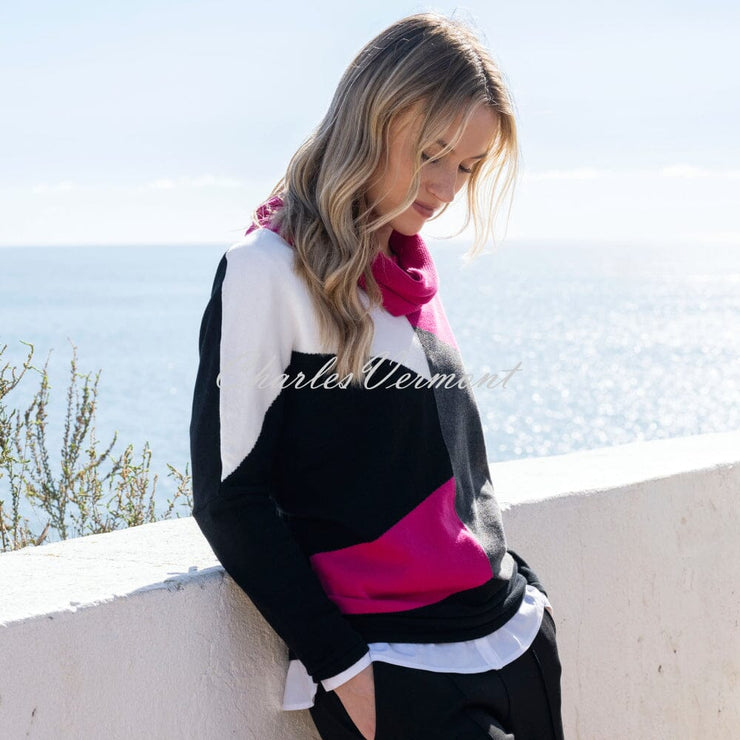 Marble Cowl Neck Sweater - Style 8071-126 (Fuchsia / Multi)
