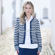 Marble Striped Knit Cardigan - Style 8078-103 (Navy / White)