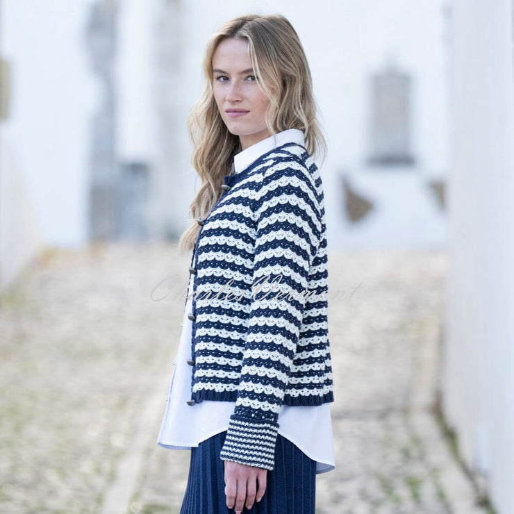 Marble Striped Knit Cardigan - Style 8078-103 (Navy / White)