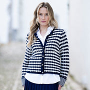 Marble Striped Knit Cardigan - Style 8078-103 (Navy / White)