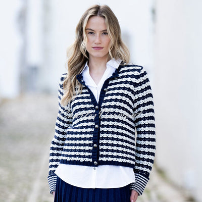 Marble Striped Knit Cardigan - Style 8078-103 (Navy / White)