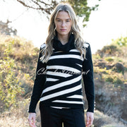 Marble Asymmetric Striped Knit Sweater - Style 8090-101 (Black / White)