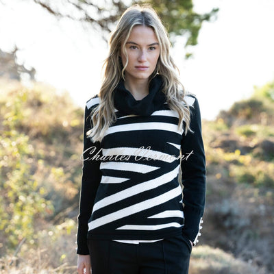 Marble Asymmetric Striped Knit Sweater - Style 8090-101 (Black / White)