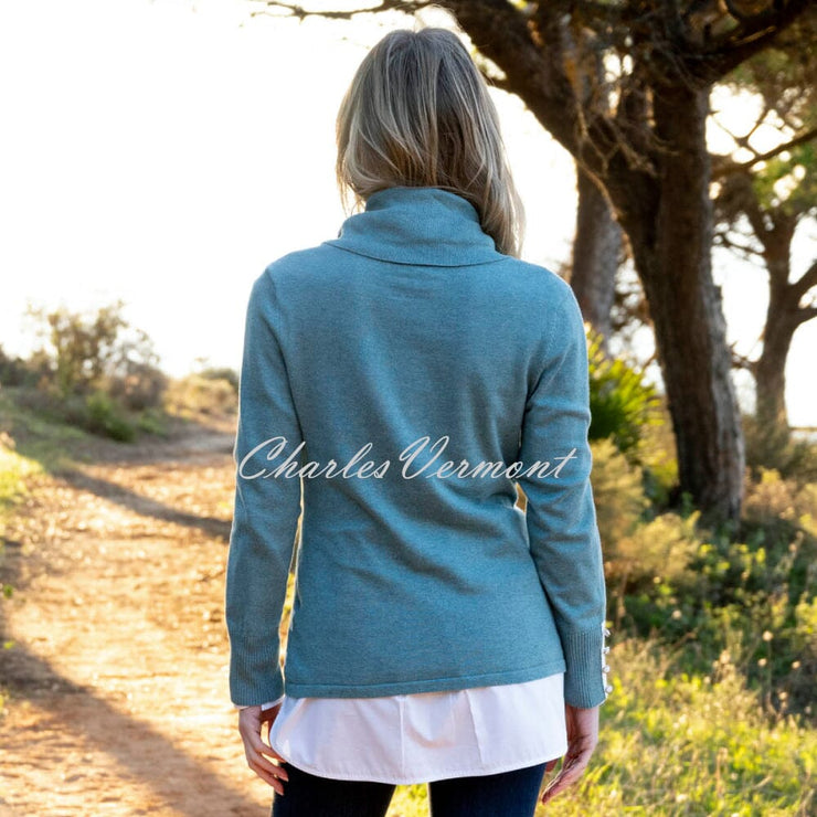 Marble Asymmetric Striped Knit Sweater - Style 8090-223 (Seafoam / White)
