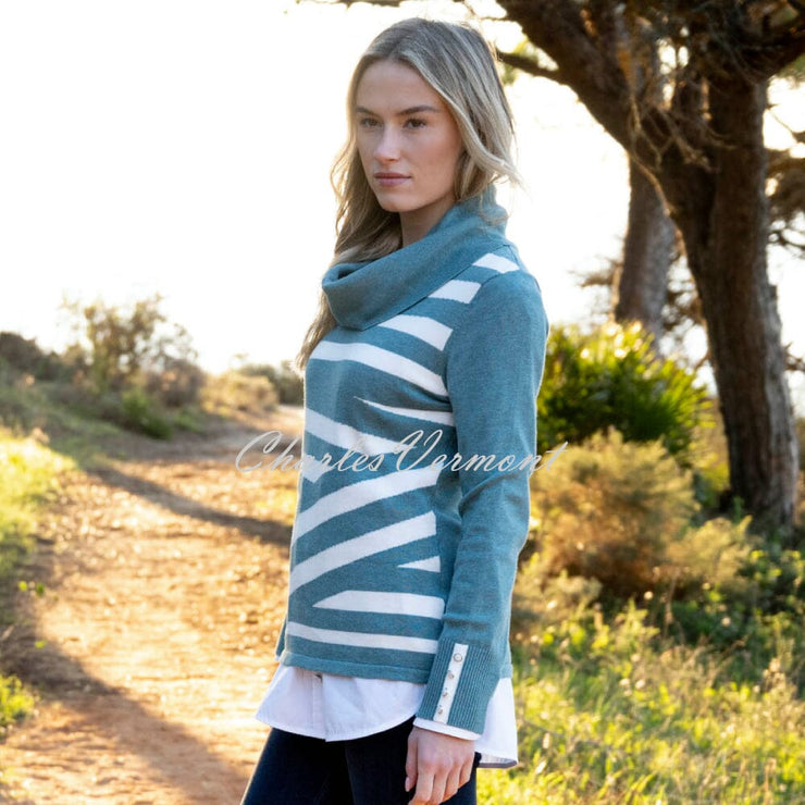 Marble Asymmetric Striped Knit Sweater - Style 8090-223 (Seafoam / White)