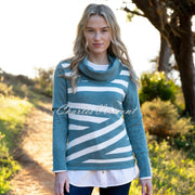 Marble Asymmetric Striped Knit Sweater - Style 8090-223 (Seafoam / White)