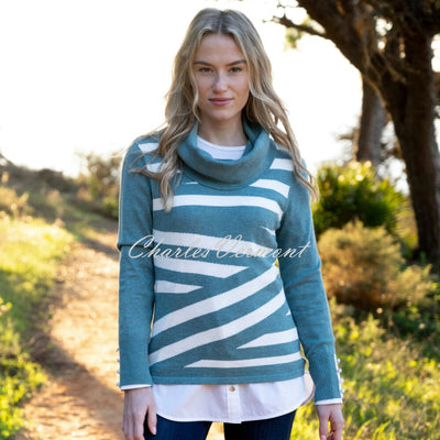 Marble Asymmetric Striped Knit Sweater - Style 8090-223 (Seafoam / White)