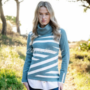 Marble Asymmetric Striped Knit Sweater - Style 8090-223 (Seafoam / White)
