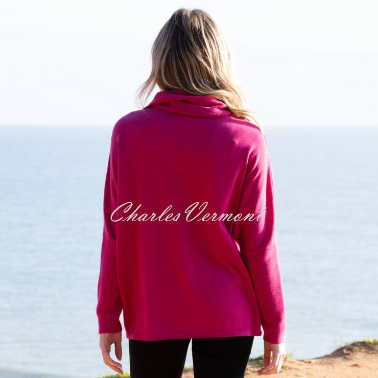 Marble Sweater With Buckle Detail - Style 8093-126 (Fuchsia)