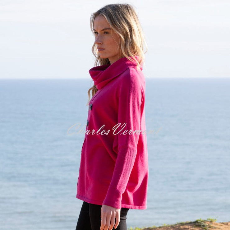 Marble Sweater With Buckle Detail - Style 8093-126 (Fuchsia)