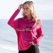 Marble Sweater With Buckle Detail - Style 8093-126 (Fuchsia)