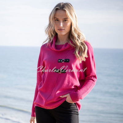 Marble Sweater With Buckle Detail - Style 8093-126 (Fuchsia)