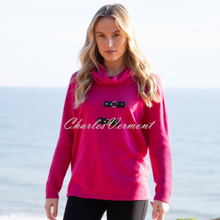 Marble Sweater With Buckle Detail - Style 8093-126 (Fuchsia)
